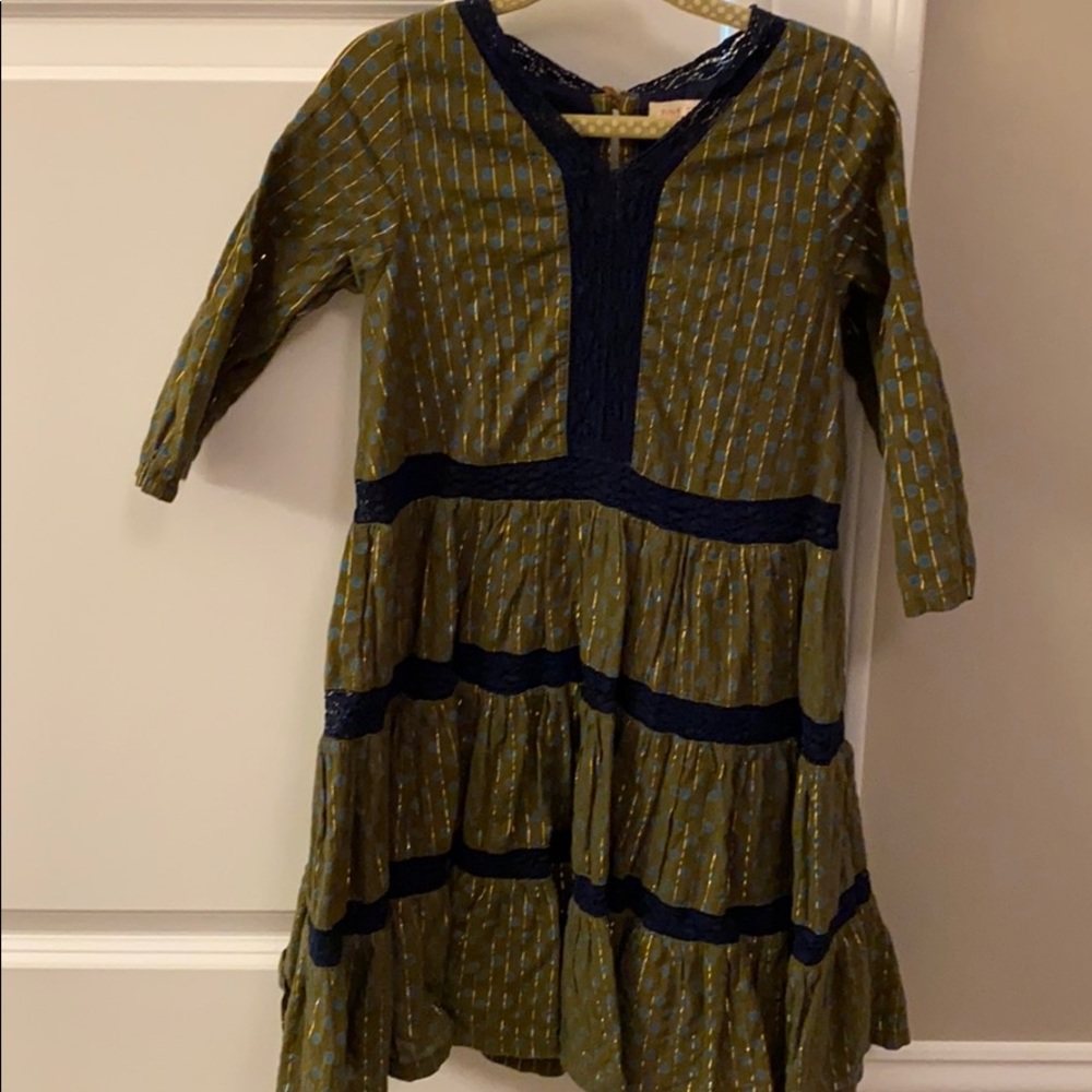 Pink chicken green dress with lace inserts
